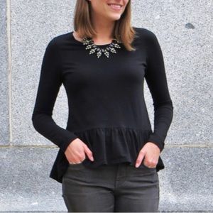 Elegantees Black Peplum Scoop Neck Top Blouse